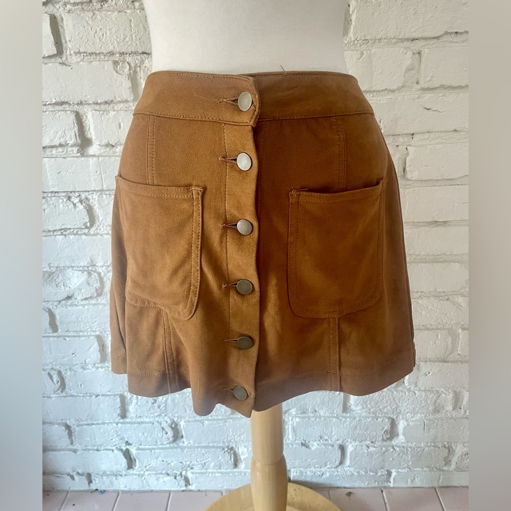 Altar’d State Camel Suede Button Down Skirt